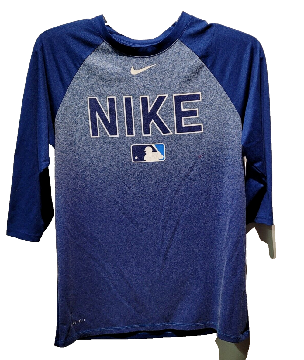 Nike Dri-Fit Men’s MLB Logo Blue 3/4 Sleeve Baseball Athletic Cut Shirt Size Med